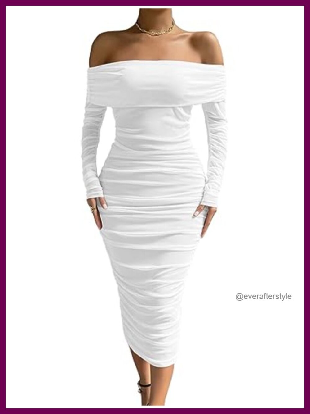 Off Shoulder Long Sleeve Bodycon Mesh Ruched Midi Dress